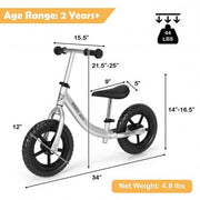 Bicicleta de equilibrio sin pedal ajustable de aluminio para niños-Negro