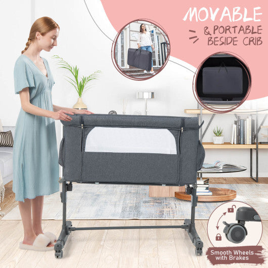 Portable Baby Bedside Bassinet with 5-level Adjustable Heights and Travel Bag-Gray - Color: Gray