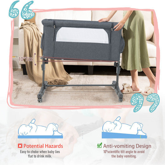 Moisés portátil junto a la cama para bebé con alturas ajustables de 5 niveles y bolsa de viaje, gris - Color: gris