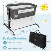 3-in-1 Foldable Baby Bedside Sleeper  with Mattress and 5 Adjustable Heights-Dark Gray - Color: Dark Gray