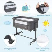 3-in-1 Foldable Baby Bedside Sleeper  with Mattress and 5 Adjustable Heights-Dark Gray - Color: Dark Gray