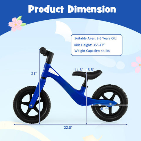 Kids Balance Bike with Rotatable Handlebar and Adjustable Seat Height-Blue