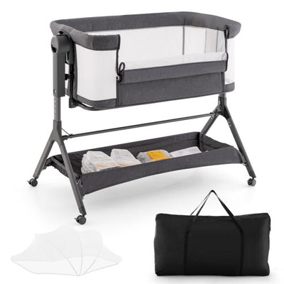 Height Adjustable Bedside Sleeper with Storage Bag and Soft Mattress for Baby-Gray - Color: Gray