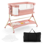 Height Adjustable Bedside Sleeper with Storage Bag and Soft Mattress for Baby-Pink