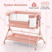 Height Adjustable Bedside Sleeper with Storage Bag and Soft Mattress for Baby-Pink