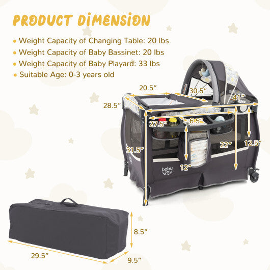 4 in 1 Portable Pack and Play Baby Nursery Center with Bassinet-Yellow - Color: Yellow