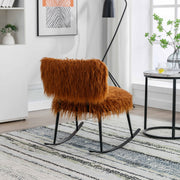 25,2'' breiter Schaukelstuhl aus Kunstfell-Plüsch, Baby-Stillstuhl mit Metallwippe, flauschig gepolsterter Gleitstuhl, bequemer moderner Mid-Century-Stuhl für Wohnzimmer, Schlafzimmer (Karamell)
