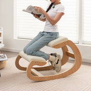 Mecedora de madera con cómodo cojín acolchado y soporte para las rodillas, color beige - Color: Beige