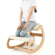 Holzschaukelstuhl mit bequem gepolstertem Sitzkissen und Kniestütze – Beige – Farbe: Beige