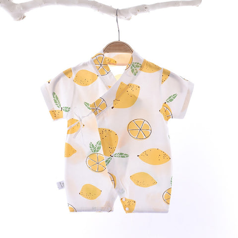 Boys Girls Short Sleeves Romper Summer Cotton Slanted Lace-up Breathable Jumpsuit For 0-3 Years Old Kids Alphabet Dinosaur 3-9M 59cm