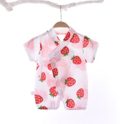 Boys Girls Short Sleeves Romper Summer Cotton Slanted Lace-up Breathable Jumpsuit For 0-3 Years Old Kids Alphabet Dinosaur 3-9M 59cm
