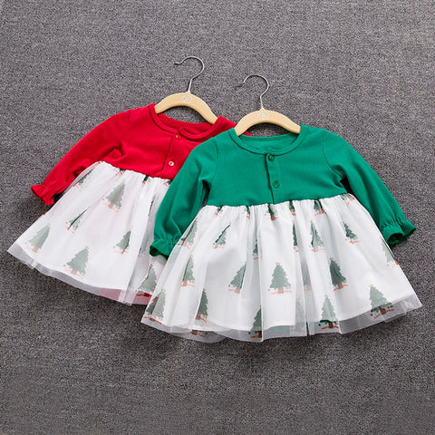 Baby Long Sleeves Romper Mesh Skirt Round Neck Breathable Cotton Bodysuit Skirt For 0-3 Years Old Girls green 24-36M 90