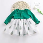 Baby Long Sleeves Romper Mesh Skirt Round Neck Breathable Cotton Bodysuit Skirt For 0-3 Years Old Girls green 24-36M 90