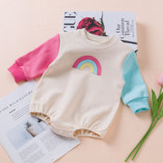 Cute Rainbow Romper For Boys Girls Contrast Color Long Sleeves Bodysuit For 0-2 Years Old Kids green 3-6M 66