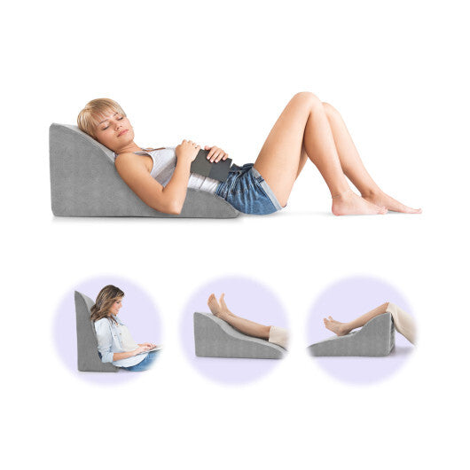 Bed Wedge Pillow Back Support Triangle Reading Pillow with Detachable Cover-Gray - Color: Gray