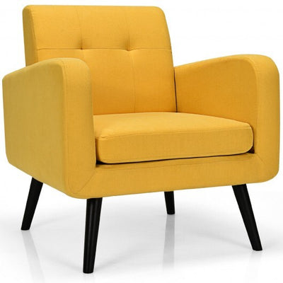 Modern Upholstered Comfy Accent Chair Single Sofa with Rubber Wood Legs-Yellow - Color: Yellow