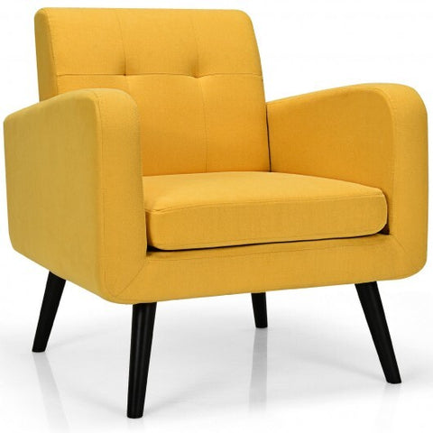 Modern Upholstered Comfy Accent Chair Single Sofa with Rubber Wood Legs-Yellow - Color: Yellow