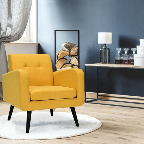 Modern Upholstered Comfy Accent Chair Single Sofa with Rubber Wood Legs-Yellow - Color: Yellow