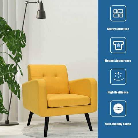 Modern Upholstered Comfy Accent Chair Single Sofa with Rubber Wood Legs-Yellow - Color: Yellow