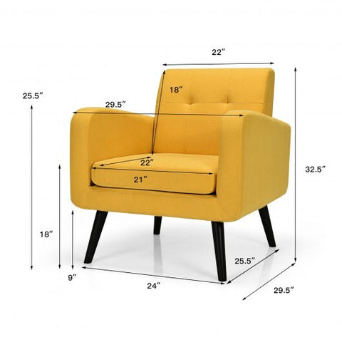 Modern Upholstered Comfy Accent Chair Single Sofa with Rubber Wood Legs-Yellow - Color: Yellow