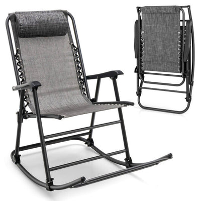 Outdoor Patio Camping Lightweight Folding Rocking Chair with Footrest -Gray - Color: Gray