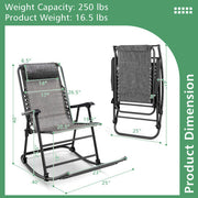 Outdoor Patio Camping Lightweight Folding Rocking Chair with Footrest -Gray - Color: Gray