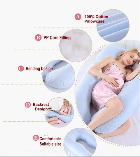 Multifunctional Pillow for Pregnant Women Lateral Pillow Pregnancy Side Sleepers 100% Cotton U Shape Removable and Washable Maternity Pillows gray and white