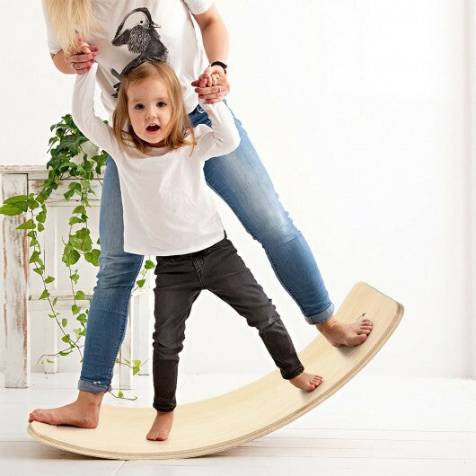 Hölzernes Wackel-Balance-Board für Kinder, 35 Zoll, Rocker, Yoga, kurviges Brettspielzeug mit Filzschicht – Natur – Farbe: Natur