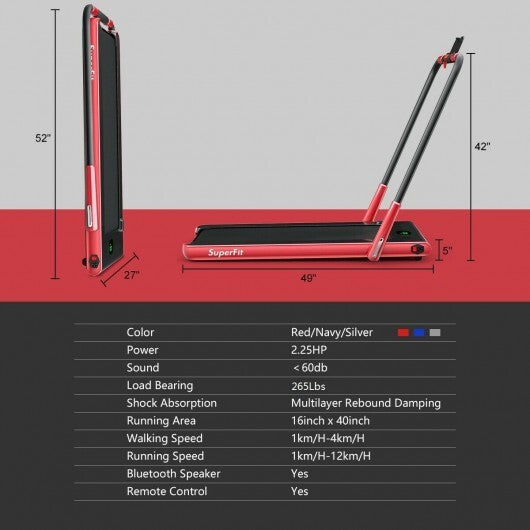 2-in-1 Folding Treadmill with Remote Control and LED Display-Red - Color: Red - Size: 2-2.75 HP