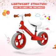 Kids Balance Training Bicycle with Adjustable Handlebar and Seat-Red - Color: Red