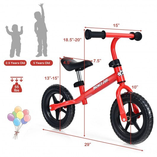 Kids No Pedal Balance Bike with Adjustable Handlebar and Seat-Red - Color: Red