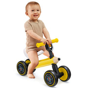 Bicicleta de equilibrio para bebé con 4 ruedas silenciosas de EVA y volantes limitados, color amarillo