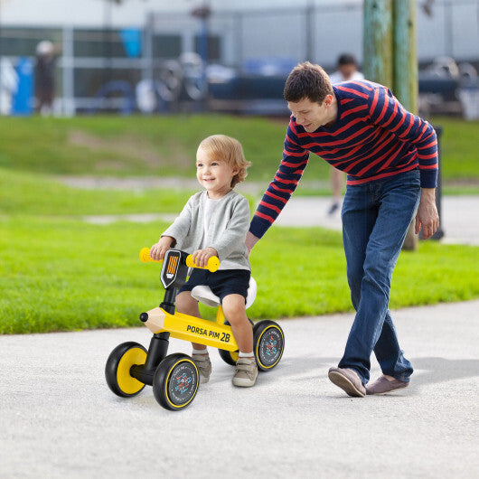 Bicicleta de equilibrio para bebé con 4 ruedas silenciosas de EVA y volantes limitados, color amarillo