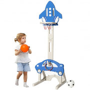 Aro De Baloncesto 3 En 1 Para Niños Juego De Altura Ajustable Con Pelotas-Azul - Color: Azul