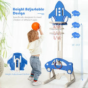 3-in-1-Basketballkorb für Kinder, höhenverstellbares Spielset mit Bällen – Blau – Farbe: Blau