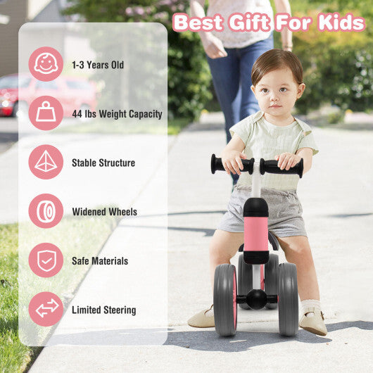 4 Wheels Baby Balance Bike Toy-Pink - Color: Pink