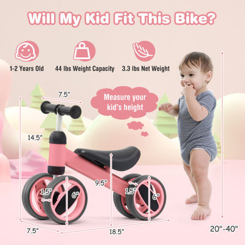 4 Wheels Baby Balance Bike Toy-Pink - Color: Pink