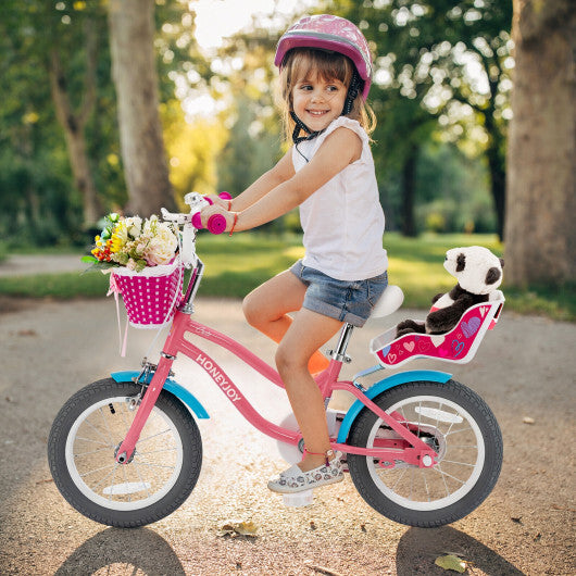 Kids Bicycle with Training Wheels and Basket for Boys and Girls Age 3-9 Years-14" - Color: Pink - Size: M