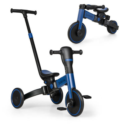 Triciclo para niños 4 en 1 con manija ajustable para padres y pedales desmontables, azul - Color: azul