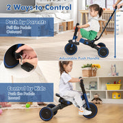Triciclo para niños 4 en 1 con manija ajustable para padres y pedales desmontables, azul - Color: azul