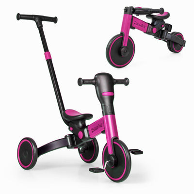 4-in-1 Kids Tricycle with Adjustable Parent Push Handle and Detachable Pedals-Pink - Color: Pink