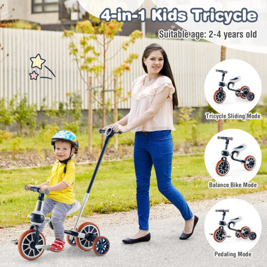 Triciclo para niños 4 en 1 con manija de empuje ajustable para padres y altura del asiento, color azul marino - Color: azul marino
