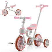 4-in-1 Kids Trike Bike with Adjustable Parent Push Handle and Seat Height-Pink - Color: Pink