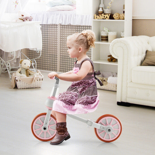 Bicicleta Triciclo Para Niños 4 En 1 Con Manija De Empuje Para Padres Ajustable Y Altura Del Asiento-Rosa - Color: Rosa