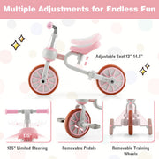 4-in-1-Kinder-Dreirad mit verstellbarem Eltern-Schiebegriff und Sitzhöhe – Rosa – Farbe: Rosa