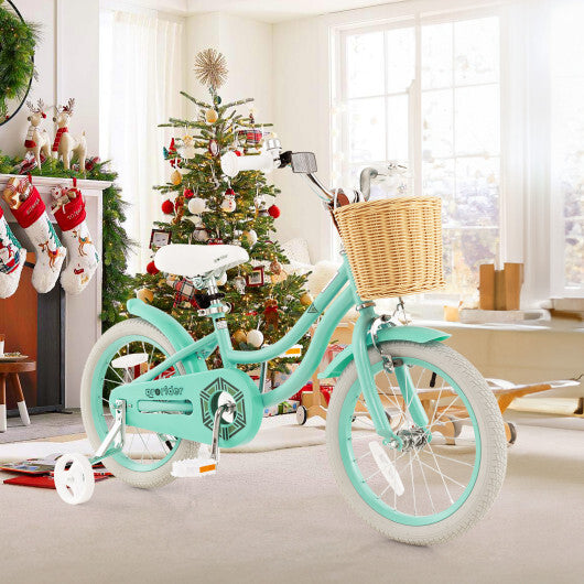 Bicicleta para niños de 16" con ruedas de entrenamiento y asiento con manillar ajustable - Verde - Color: Verde - Tamaño: 16 pulgadas