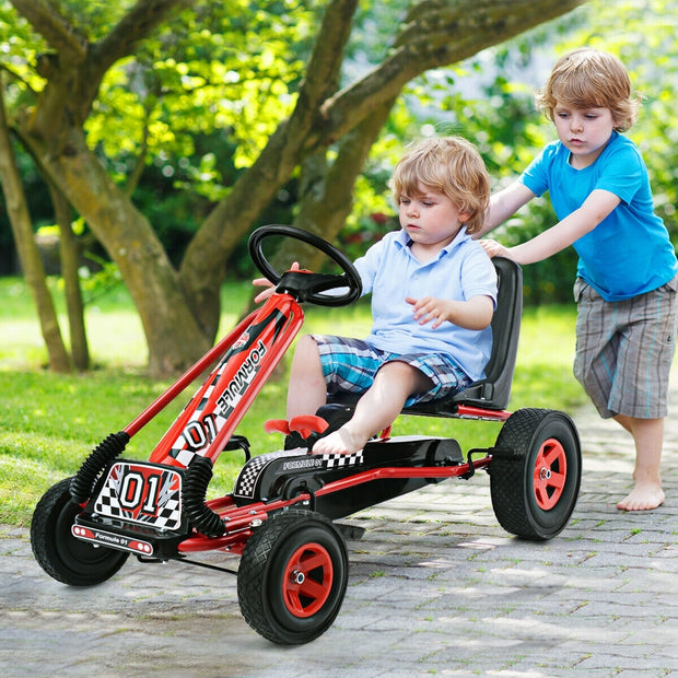 4 Räder Kinder fahren auf Pedal angetriebenes Fahrrad Go Kart Racer Auto Outdoor-Spielspielzeug-Rot - Farbe: Rot