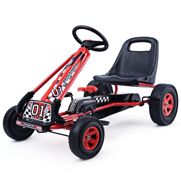 4 Wheels Kids Ride On Pedal Powered Bike Go Kart Racer Car Outdoor Play Toy-Red - Color: Red