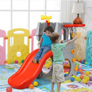 5-in-1 Kletterrutschen-Spielset für Kleinkinder mit Basketballkorb und Teleskop – Farbe: Mehrfarbig
