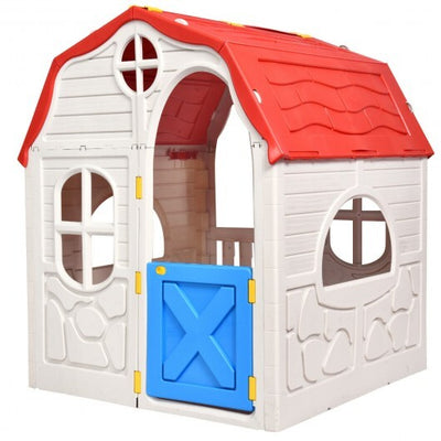 Kinder-Cottage-Spielhaus, faltbares Kunststoff-Spielzeug für drinnen und draußen, Farbe: Mehrfarbig